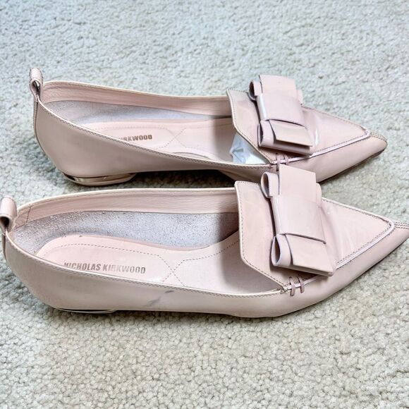 Nicholas Kirkwood Bow Accent Patent Leather Beya Flats Blush Size 35 - Picture 7 of 9